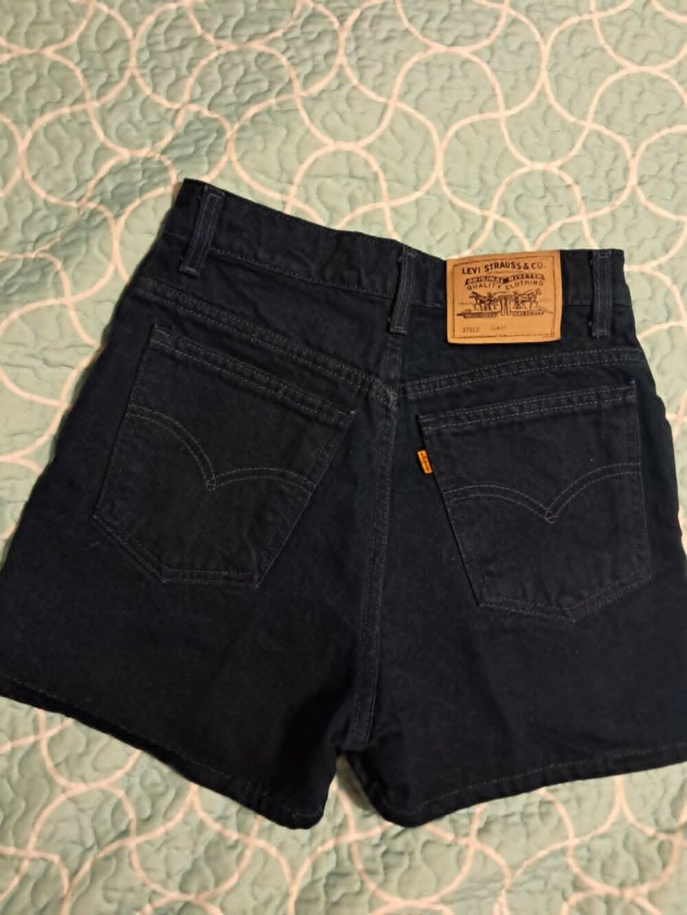 VINTAGE LEVIS ORANGE TAB HI RISE DARK BLUE RINSE 37912 SLIM FIT DENIM SHORTS 7